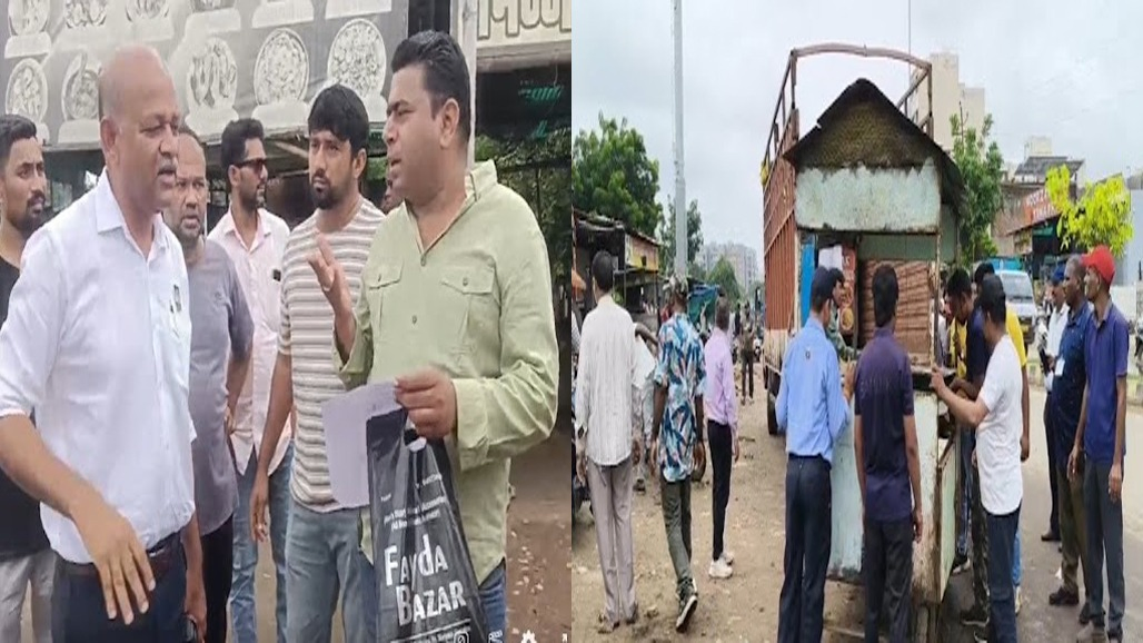 તાંદળજામાં અકસ્માત બાદ તંત્ર જાગ્યું : લોકો સાથે ઘર્ષણ ; 8 દુકાનોના શેડ તોડ્યા, 5 ટ્રક સામાન જપ્ત