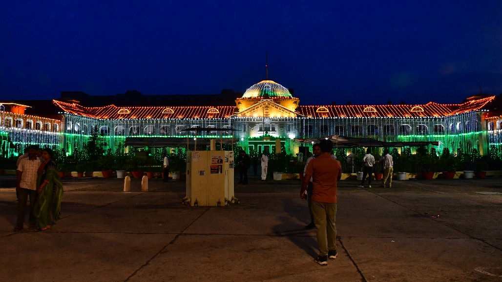 Prayagraj - Allahabad High Court illuminated in tricolour lighting on the eve of the 80th Independence Day celebrations on Friday, August 14, 2026.jpg