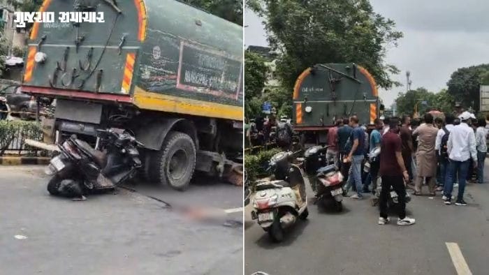અમદાવાદના દાણીલીમડામાં AMC વાહન પાછળ મોપેડ ઘૂસ્યું