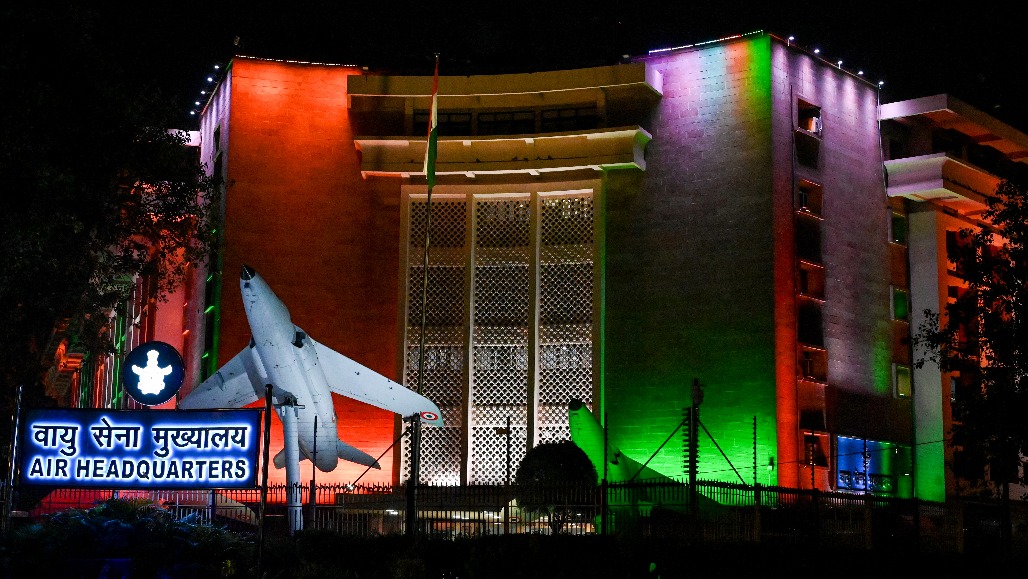 New Delhi - The Air Headquarters building is illuminated with tricolor lights on the eve of Independence Day celebrations in New Delhi on Friday, August 14, 2026.jpg