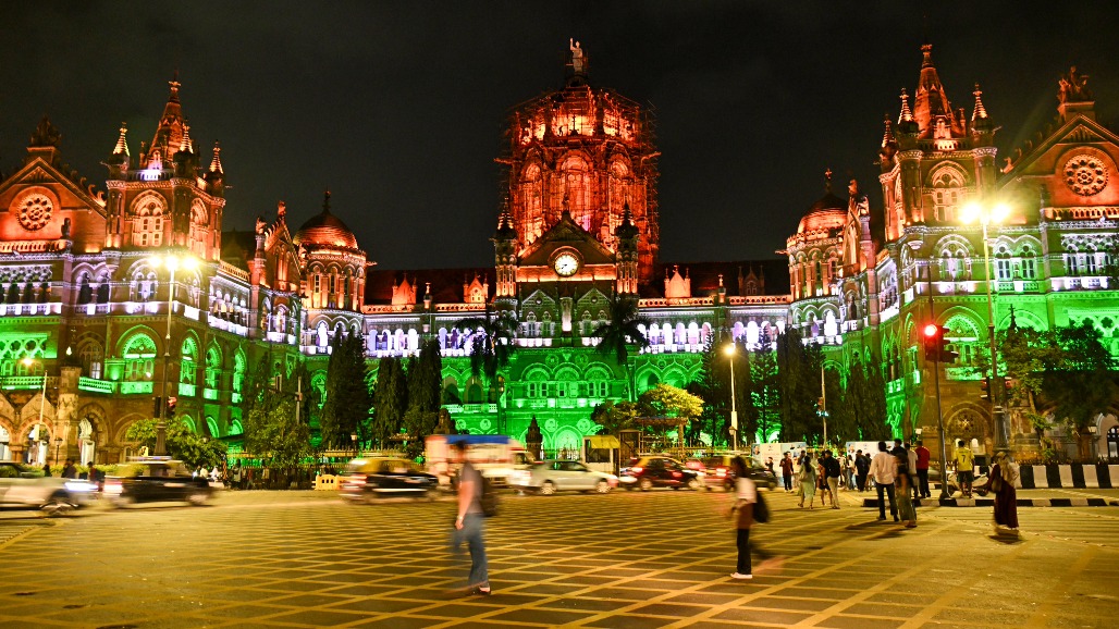 Mumbai - Chhatrapati Shivaji Maharaj Terminus, a UNESCO World Heritage Site, illuminated in the tricolour ahead of Independence Day in Mumbai on Thursday, August 13, 2026.jpg