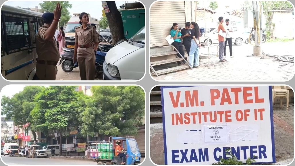 ગોધરામાં NEET PG પરીક્ષા કેન્દ્ર પર ચુસ્ત પોલીસ બંદોબસ્ત: હોલ ટિકિટ વગર પહોંચેલા ઉમેદવારોને પોલીસે મદદ કરી
