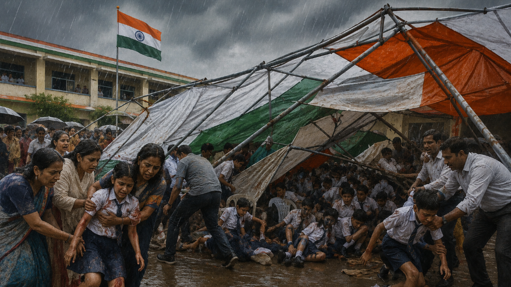 Independence Day Horror in Sambhal: School Canopy Collapses During Event, Over 12 Students Injured