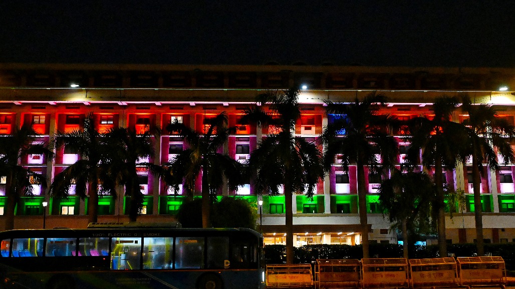 New Delhi - The Rail Bhawan building is illuminated with tricolor lights on the eve of Independence Day celebrations in New Delhi on Friday, August 14, 2026.jpg