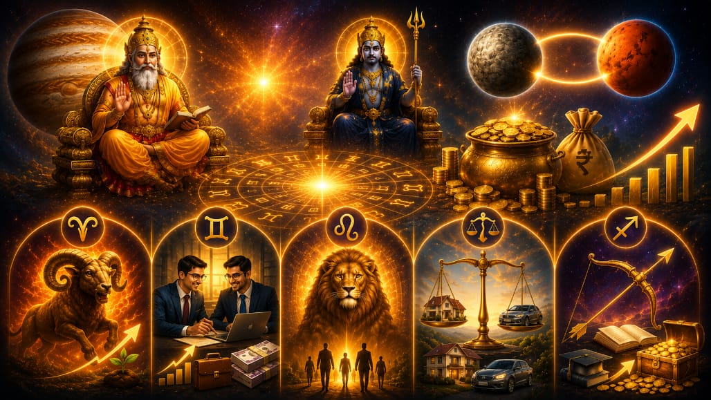 2 મોટા રાજયોગ સક્રિય: 5 રાશિઓ માટે રાજા જેવું જીવન, કારકિર્દી અને ધનમાં થશે વૃદ્ધિ