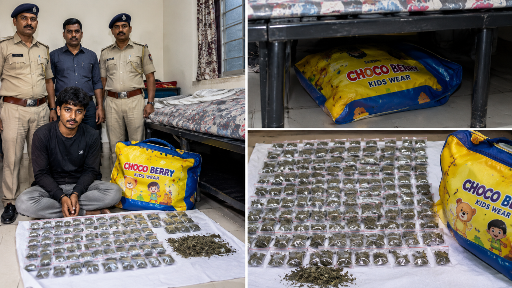 192 Cannabis Packets Hidden In ‘Kids Wear’ Bag Under Cot In Rakhiyal; Youth Held For Retail Sale