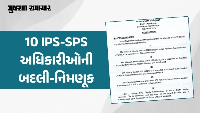 રાજ્યના પોલીસ બેડામાં મોટો ફેરફાર, 10 IPS-SPS અધિકારીઓની બદલી-નિમણૂક
