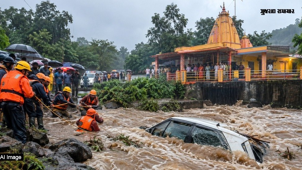 Eight Pilgrims Killed After Car Swept Away In Floodwaters Near MP's Maa Baglamukhi Temple