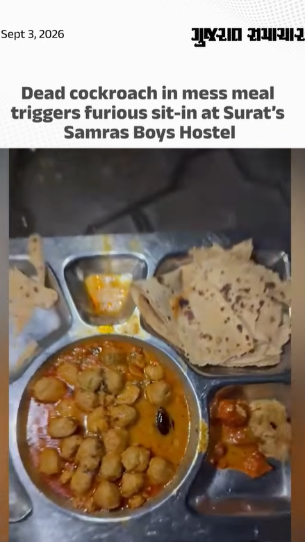Dead cockroach in mess meal triggers furious sit-in at Surat’s Samras Boys Hostel