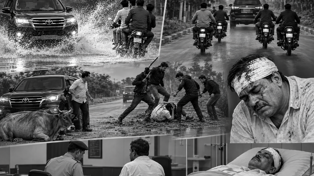 Bikers Chase Fortuner and Attack Trader After Water Splashes on Them in Ahmedabad
