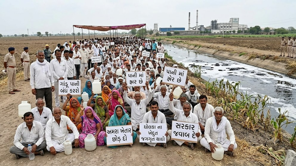 Dholka Farmers Continue Agitation Over Polluted Water After Talks End Without Written Assurance