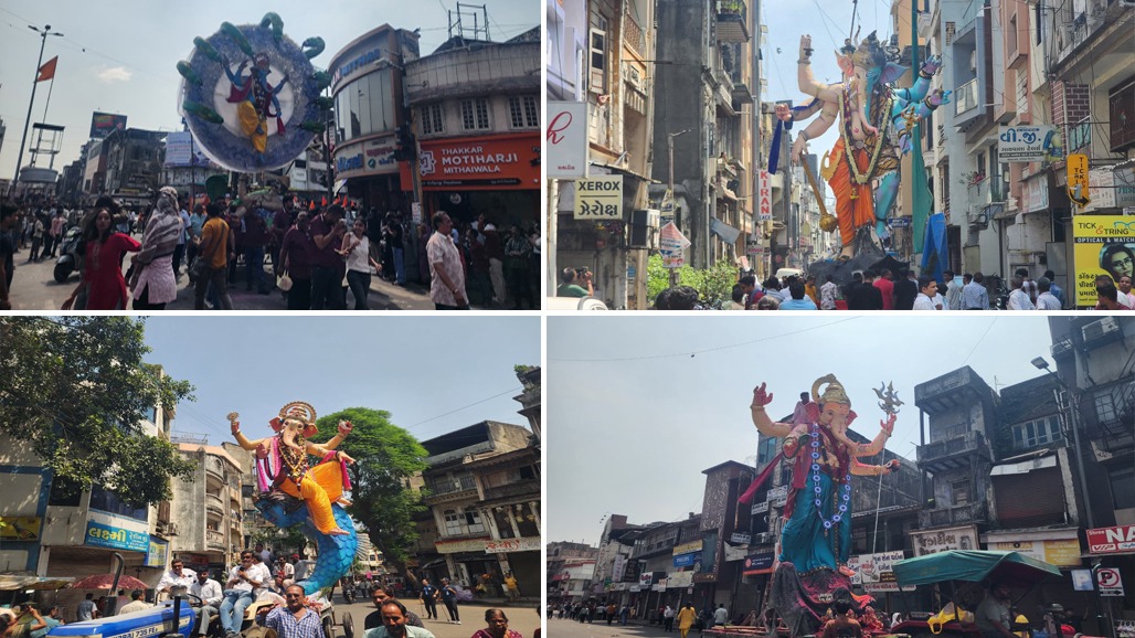 સુરતમાં સૂર્યોદય પહેલાં જ શ્રીજીની વિદાય યાત્રાનો પ્રારંભ : ‘બાપ્પા મોરિયા’ના નાદ સાથે ગણેશજીને વિદાય આપવા ભીડ ઉમટી