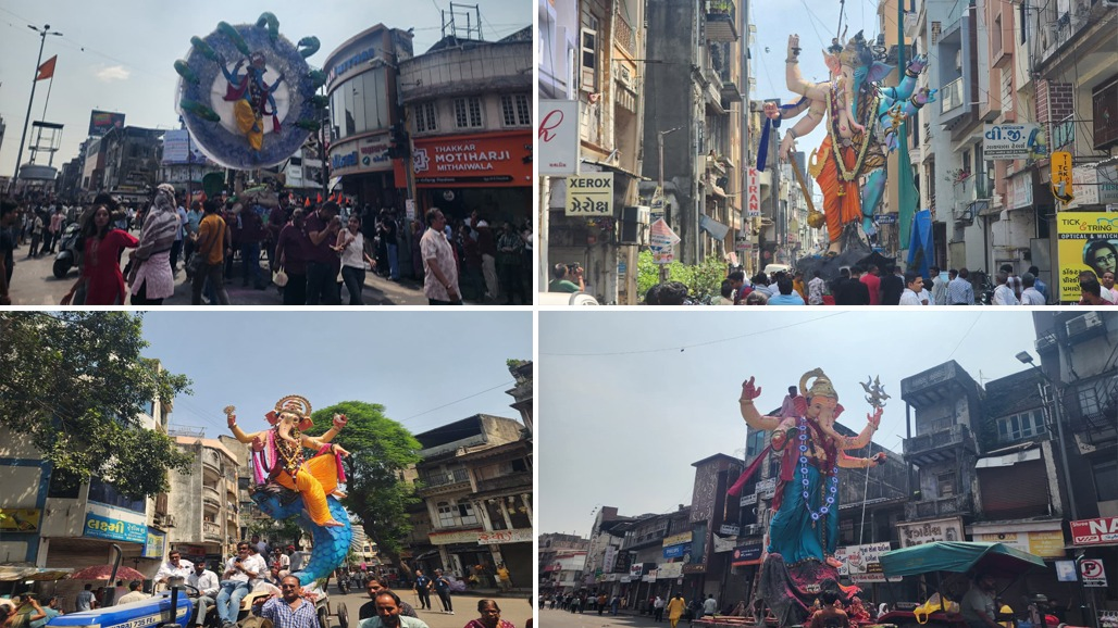 સુરતમાં સૂર્યોદય પહેલાં જ શ્રીજીની વિદાય યાત્રાનો પ્રારંભ : ‘બાપ્પા મોરિયા’ના નાદ સાથે ગણેશજીને વિદાય આપવા ભીડ ઉમટી