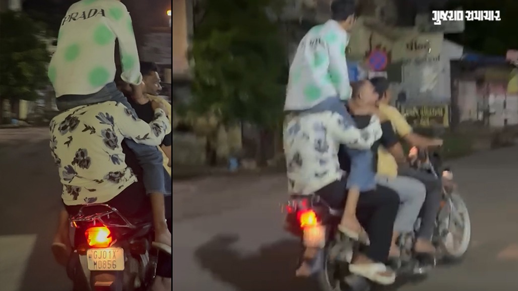 VIDEO: ન જીવની પડી છે, ન તો ટ્રાફિકના નિયમોની! બાઈકમાં યુવકને ખભે બેસાડી સ્ટંટબાજી, અમદાવાદનો વીડિયો વાઈરલ