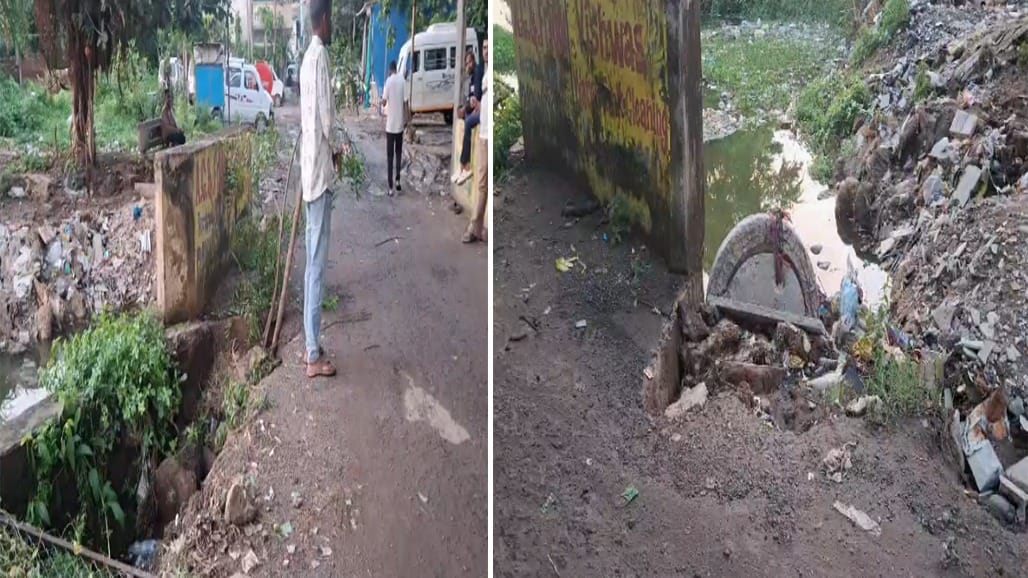 વડોદરા નજીક અટલાદરા ગામમાં રસ્તાનું ધોવાણ