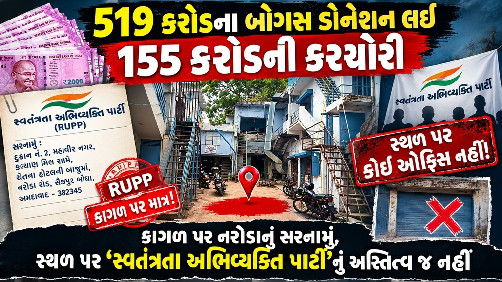 અમદાવાદમાં બોગસ રાજકીય પક્ષનું કૌભાંડ, નરોડાનું સરનામું પણ ત્યાં ઓફિસ જ નથી, રૂ. 155 કરોડની ટેક્સ ચોરી