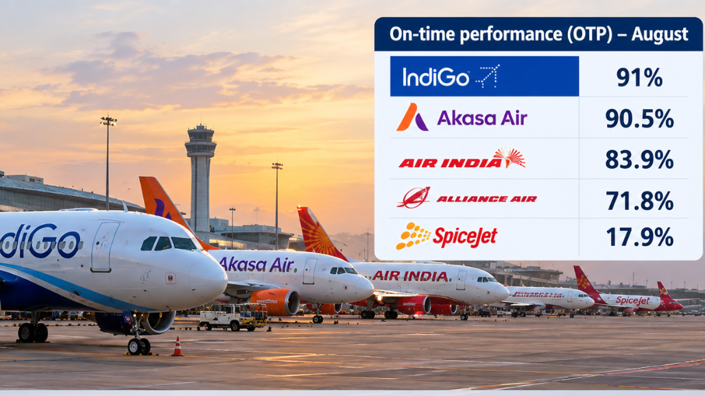 IndiGo Leads Major Airlines In On-Time Performance At 91% In August: DGCA