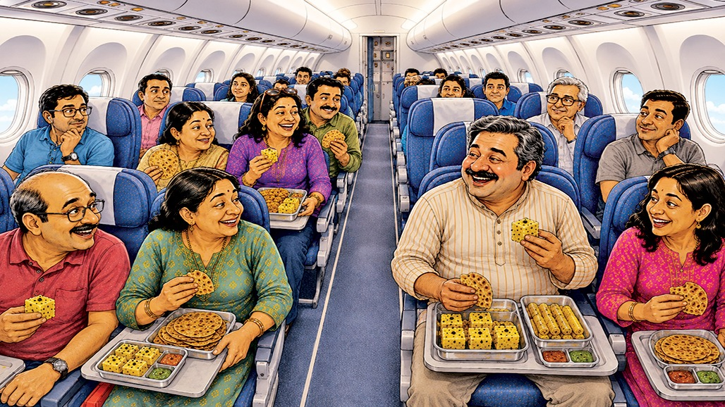 એરલાઇન એટિકેટ: પ્લેનમાં થેપલાં-ઢોકળા-ફાફડા ખવાય કે ન ખવાય?