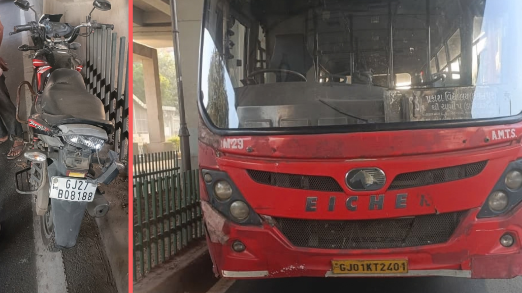 Speeding AMTS Bus Crushes 55-Year-Old Motorcyclist Near Ranip Metro Station