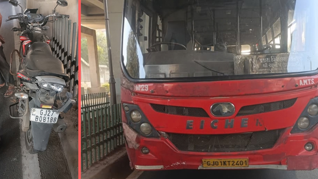 Speeding AMTS Bus Crushes 55-Year-Old Motorcyclist Near Ranip Metro Station