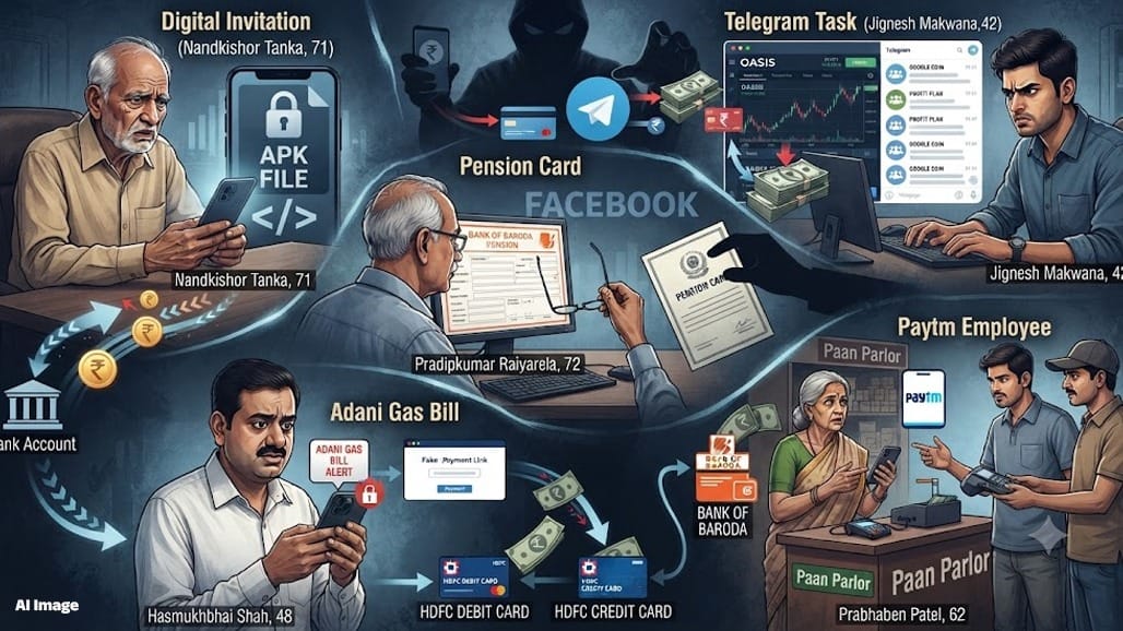 અમદાવાદમાં સાયબર ફ્રોડની 5 ઘટનાઓ: APK, ટેલિગ્રામ ટાસ્ક અને ફેક લિંકથી લાખોની ઠગાઈ