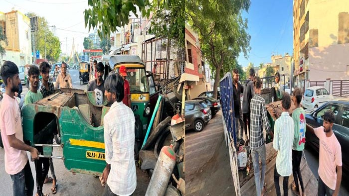 જામનગર: ભંગાર બજાર રોડ પર ભંગારનો માલ રોડ પર રાખી દબાણ કરનારા બે વિક્રેતાઓ સામે મનપાની કાર્યવાહી