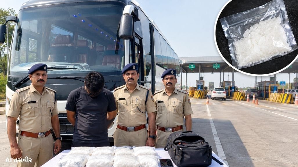 અમદાવાદ એક્સપ્રેસ-વે ટોલ પ્લાઝા પાસે બસમાંથી રૂ. 25 લાખનું MD ડ્રગ્સ ઝડપાયું