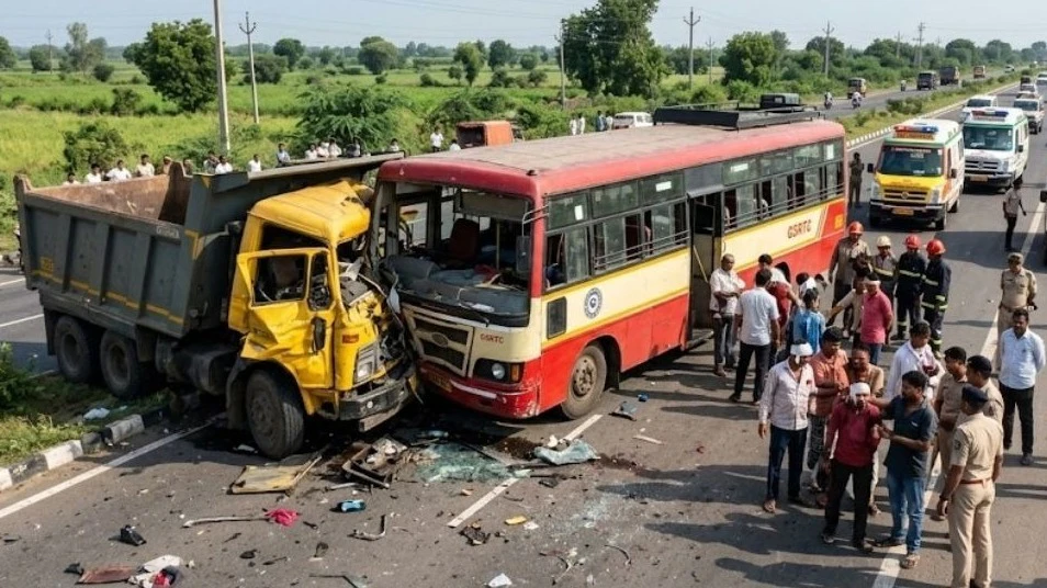 Dumper Driver Killed, Over 15 Injured in Head-On Collision With ST Bus in Panchmahal