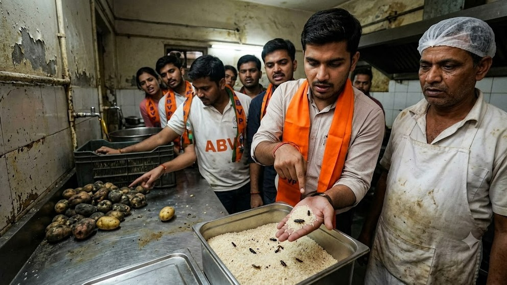 Inspection at LD Engineering College Mess Reveals Insects In Grains, Rotten Vegetables; ABVP Protests