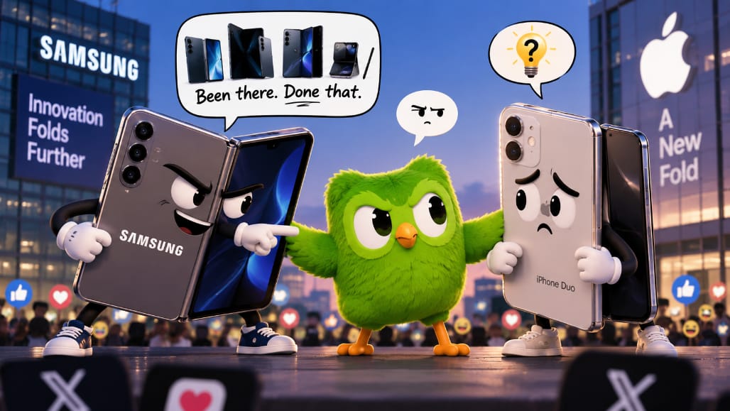 સેમસંગે iPhone Duoની નકલ ગણાવી, એપલની ઉડાવી મજાક