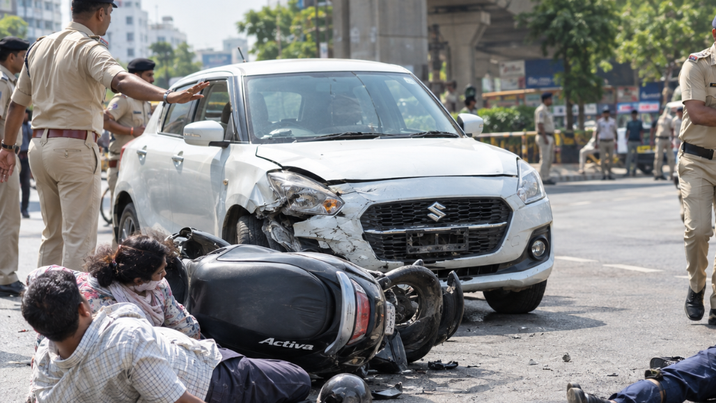 Swift Car Rams Into Activa During CM Security Deployment In Ahmedabad; TRB Jawan Run Over While Driver Flees