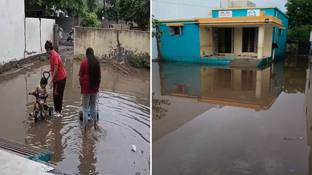 જામનગરના રાજપાર્કમાં થોડા વરસાદમાં આંગણવાડીનું પ્રાંગણ તળાવ બન્યું, વાલીઓ પરેશાન