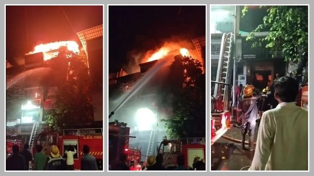 Four-Storey Textile Shop Gutted in Midnight Kalupur Blaze After Short Circuit in Ahmedabad's Panchkuwa