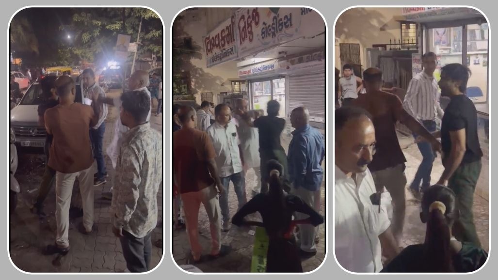 રાજકોટમાં રસ્તા વચ્ચે હાઇવોલ્ટેજ ડ્રામા: આપાગીગાના ઓટલાના મહંત નરેન્દ્રબાપુ અને બાઇકચાલક વચ્ચે લાફાવાળી