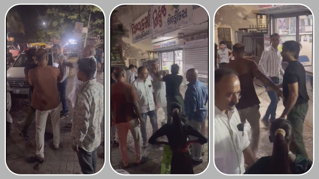રાજકોટમાં રસ્તા વચ્ચે હાઇવોલ્ટેજ ડ્રામા: આપાગીગાના ઓટલાના મહંત નરેન્દ્રબાપુ અને બાઇકચાલક વચ્ચે લાફાવાળી
