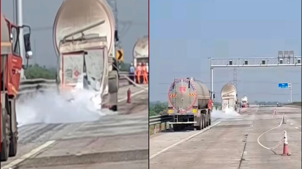 દિલ્હી-મુંબઈ એક્સપ્રેસ-વે પર અકસ્માત થતાં LPG ટેન્કર લીકેજ થયું, હાઇ-વે બંધ કરાયો