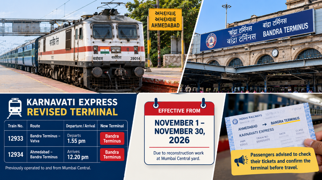 Ahmedabad-Mumbai Karnavati Express to Run From Bandra Terminus Instead of Mumbai Central From Nov 1