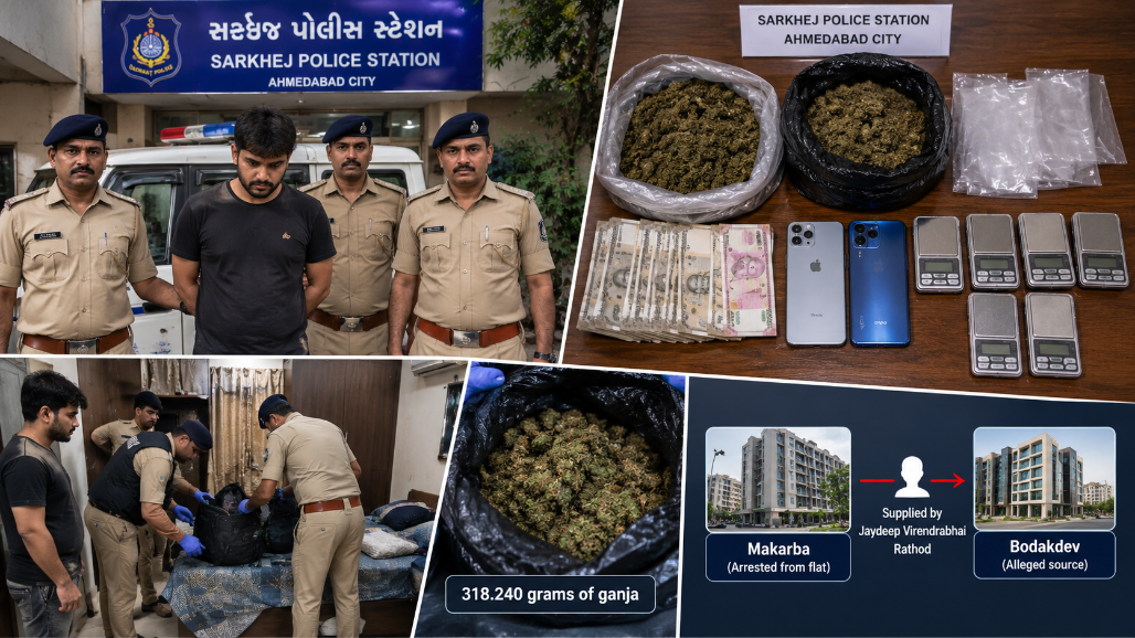 29-Year-Old Held With 318 Grams Of Ganja At Makarba Flat; Police Trace Alleged Source To Bodakdev