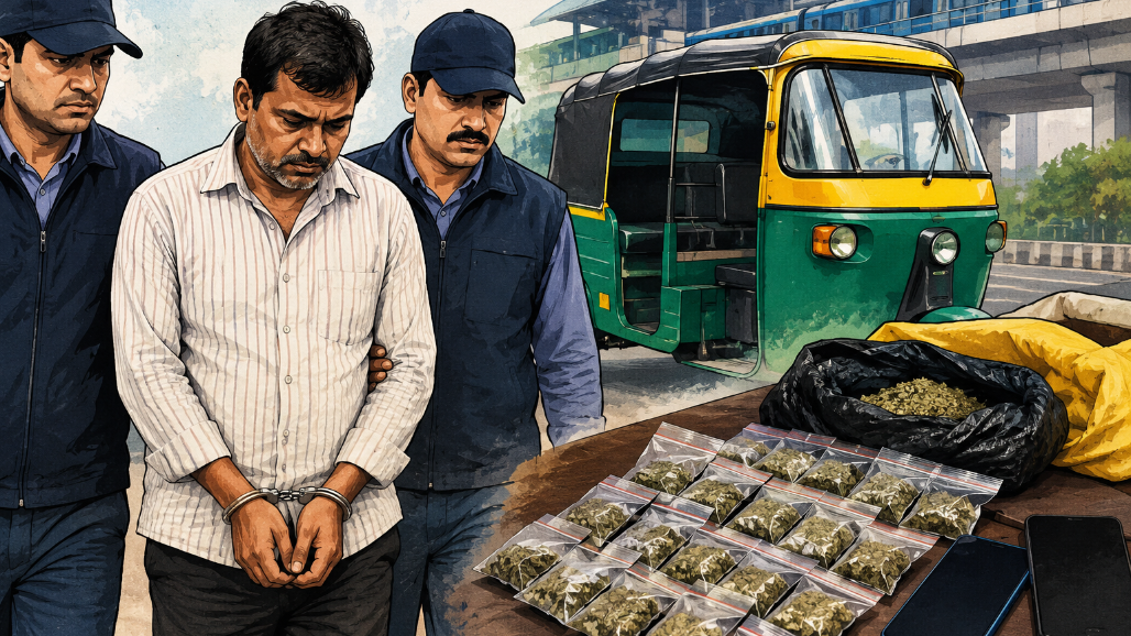 Ahmedabad SOG Arrests Autorickshaw Driver With 184g Ganja Near Vasna Metro Station