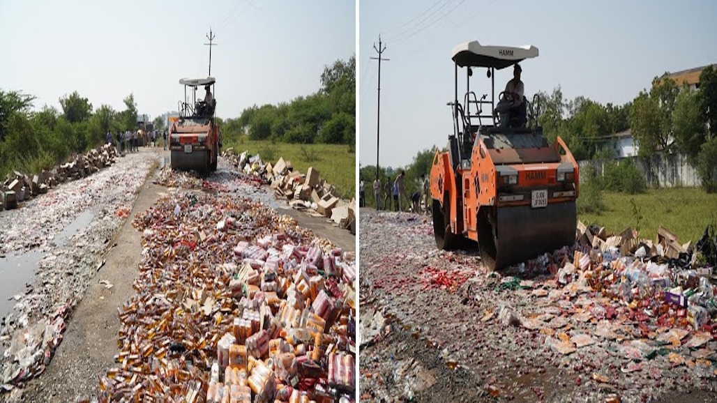 વડોદરામાં રૂ.1.81 કરોડના દારૂના જથ્થા પર બુલડોઝર ફેરવી દેવાયું