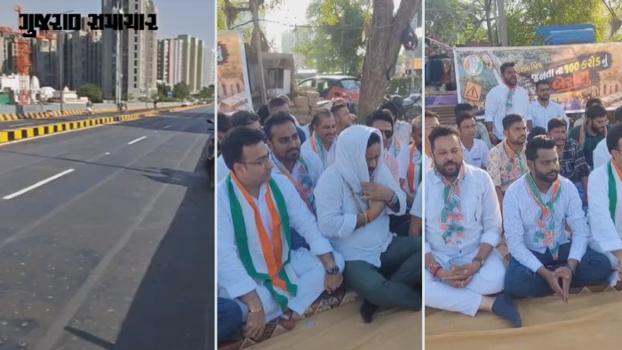 VIDEO: "જનતાના ₹100 કરોડના રામ બોલો ભાઈ રામ...", અમદાવાદમાં કોંગ્રેસે યોજ્યું મકરબા ઓવરબ્રિજનું ‘બેસણું’