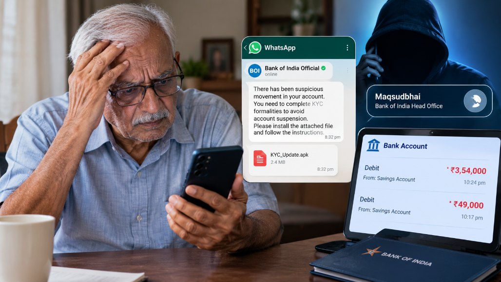 Ahmedabad Retired Bank Employee Loses ₹4.04 Lakh In WhatsApp KYC Fraud, Wife’s Account Also Drained
