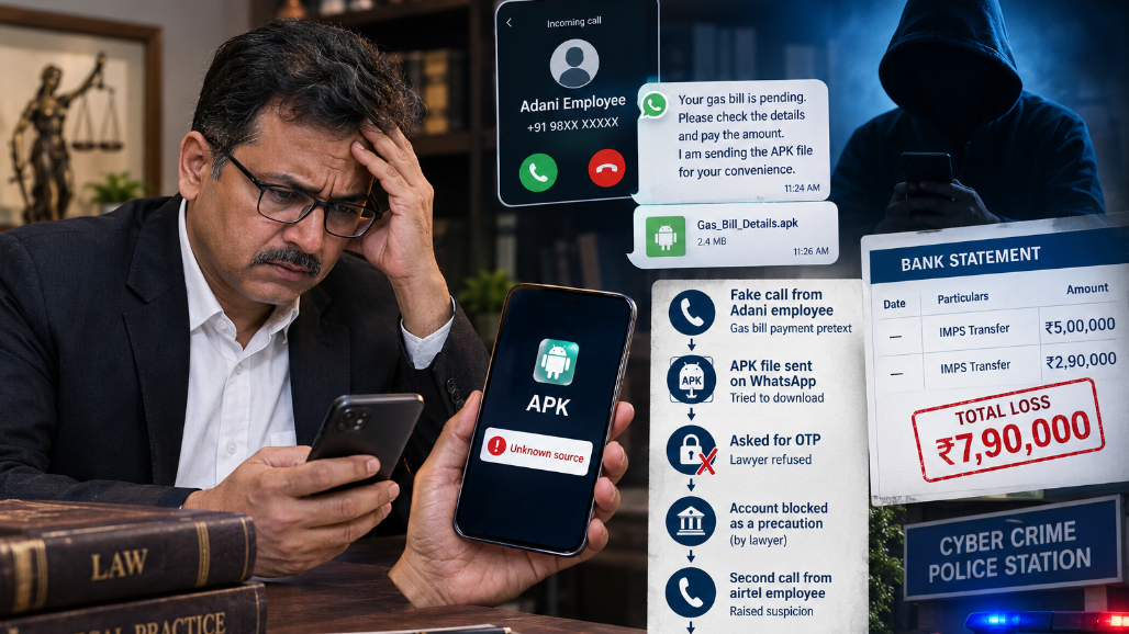 Gota Lawyer Loses ₹7.90 Lakh After Cyber Fraudsters Send APK File Over Fake Gas Bill
