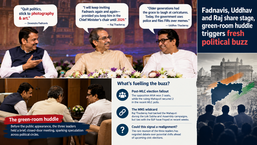 "Quit Politics, Stick To Photography & Art": Devendra Fadnavis, Uddhav Thackeray & Raj Thackeray Share Stage, Green-Room Huddle Triggers Fresh Political Buzz