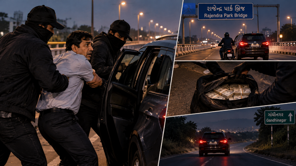 Highway Heist in Ahmedabad: Cashier Kidnapped from Rajendra Park Bridge, Robbed of ₹34 Lakh