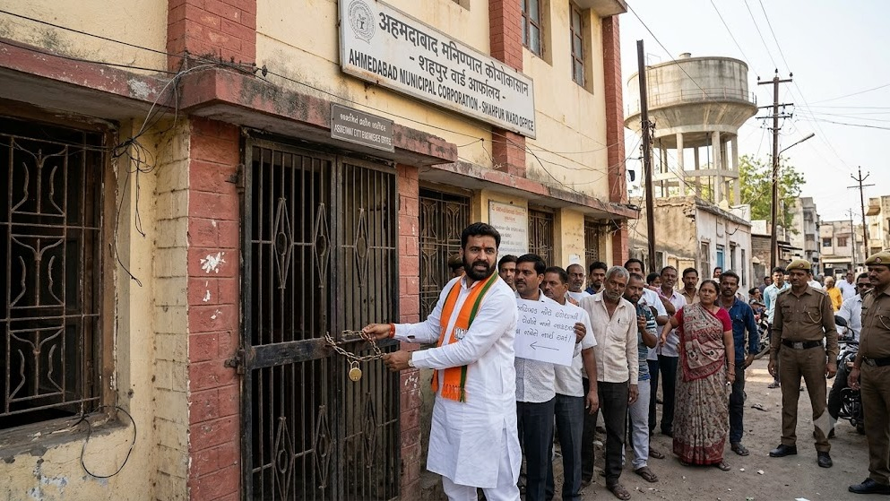 BJP Corporator Locks AMC Engineer’s Office In Shahpur, Demands Municipal Commissioner’s Resignation