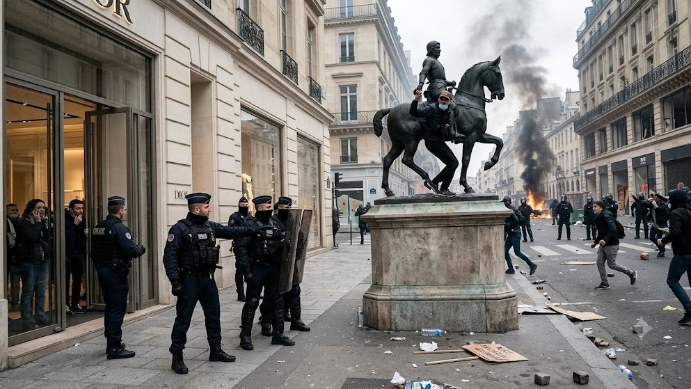 Dior Deploys Own Security Team, Man Climbs Joan of Arc Statue as France Protests Turn Violent