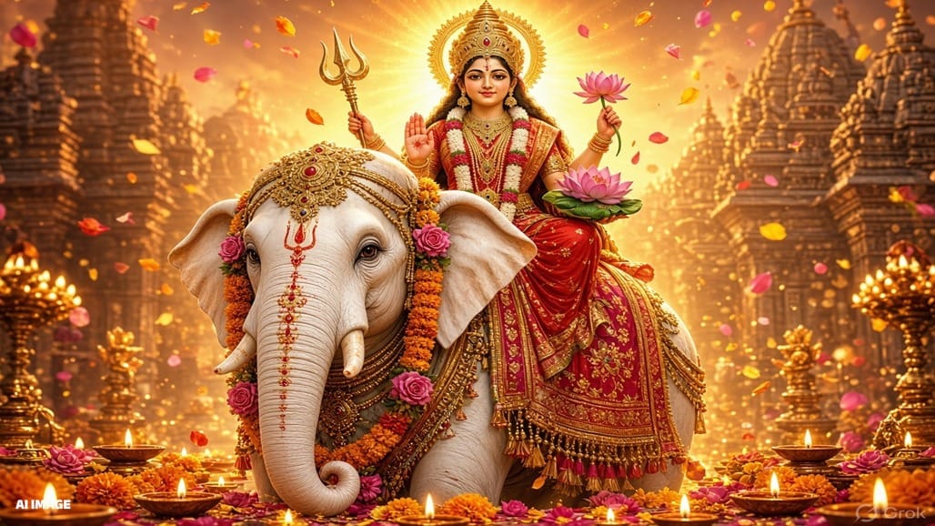 હાથી પર સવાર થઈને પધારી રહ્યા છે જગદંબા