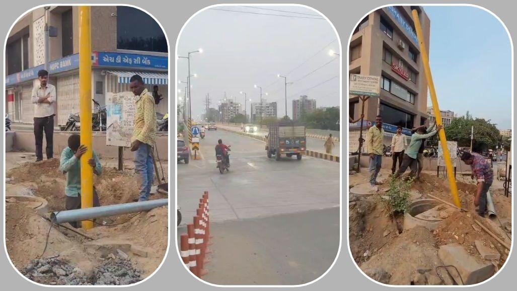અમદાવાદ: મકરબા-કોર્પોરેટ રોડ બ્રિજના ચાર રસ્તે સિગ્નલ નાખવાની કામગીરી શરૂ, લોકોને 200 મીટરના ફેરા-ટ્રાફિક જામમાંથી મળશે મુક્તિ