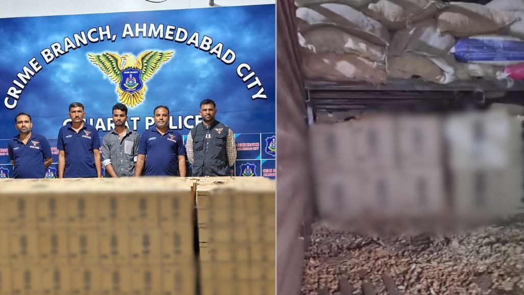 અમદાવાદ: ટ્રકમાં ગુપ્ત ખાનું બનાવી મગફળીની આડમાં ઘૂસાડાતો ₹18 લાખનો દારૂ જપ્ત, ટ્રકચાલકની ધરપકડ